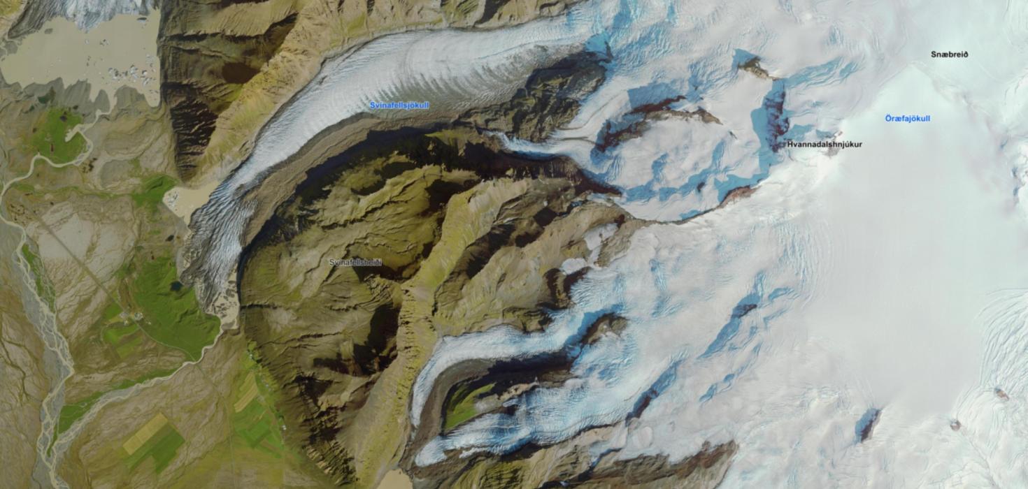 Loftmynd af Öræfajökli tekin í ágúst 2025