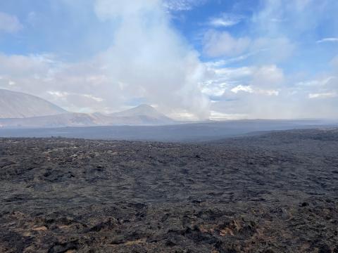 Yfirlit yfir brunnið gróðursvæði á gosstöðvunum við Litla-Hrút, 14. júlí 2023.