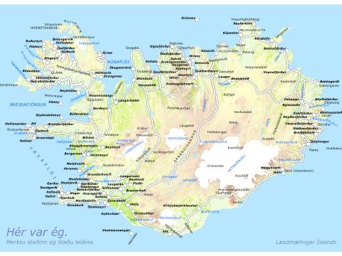 Íslandskort - staðir og leiðir