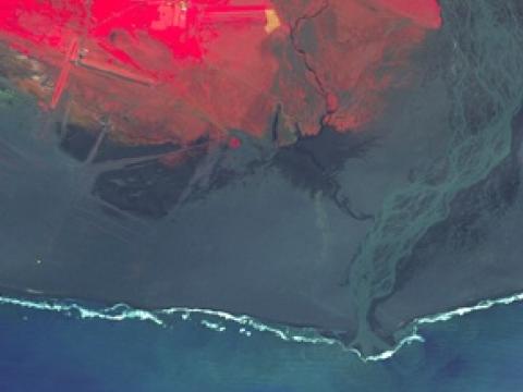  Innrauð SPOT-5 mynd af Bakkafjöru, tekin 16. júlí 2003.