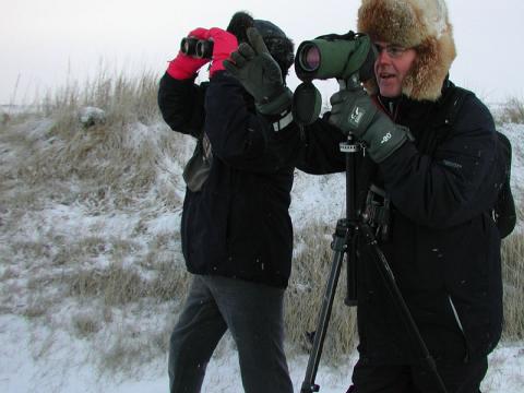 Lúðvík Kaaber og Kristinn H. Skarphéðinsson við fuglatalningar.