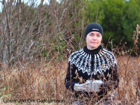 Ester Rut Unnsteinsdóttir við rannsóknir á hagamúsum