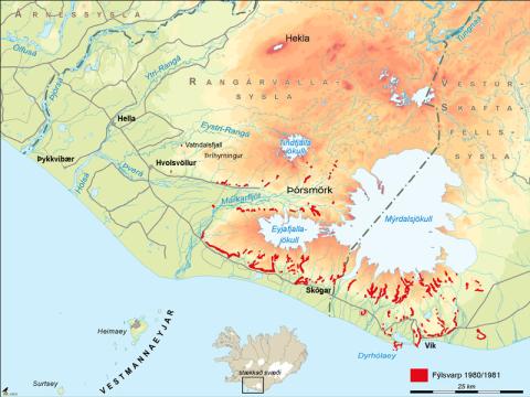Fýlsvörp sem skráð voru og kortlögð í Rangárvallasýslu og Vestur-Skaftafellssýslu af Náttúrufræðistofnun Íslands sumurin 1980 og 1981
