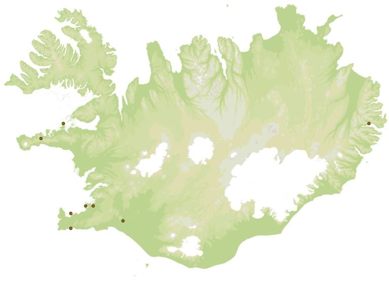 Faraómaur (Monomorium pharaonis) - fundarstaðir samkvæmt eintökum í safni Náttúrufræðistofnunar Íslands