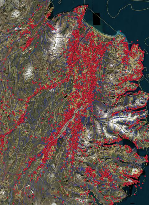 Þéttleiki örnefna á Austurlandi 2025