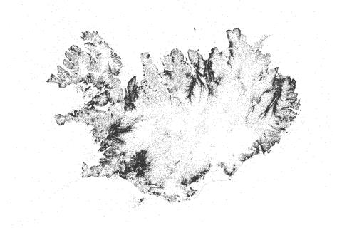 Kort sem sýnir þéttleika örnefna í desember 2025