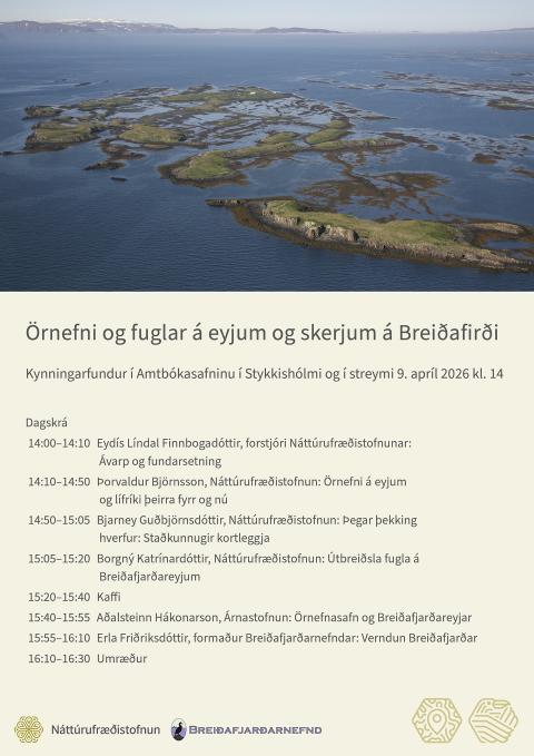 Dagskrá kynningarfundar um örnefni og fugla á eyjum og skerjum á Breiðafirði, 9. apríl 2026