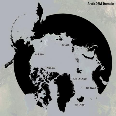  ArcticDEM landhæðarlíkan af Norðurhveli jarðar, norðan 60°N.