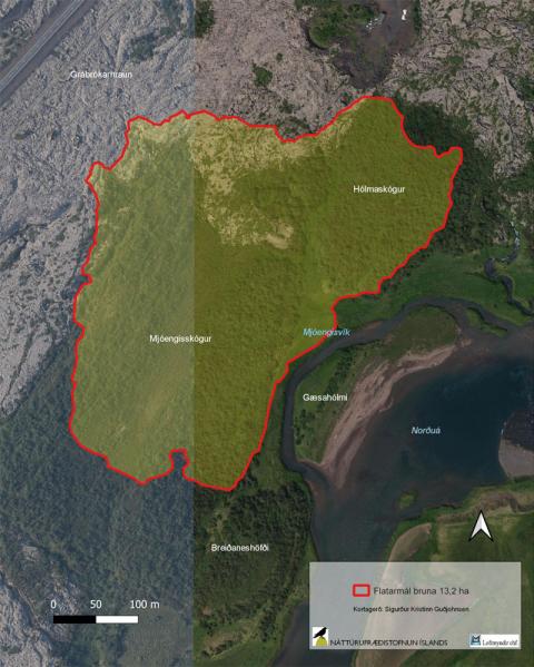 Gróðureldur í Norðurárdal í Borgarfirði 18.-19. maí 2020 Flatarmál gróðurelda í Norðurárdal í Borgarfirði 18.-19. maí 2020